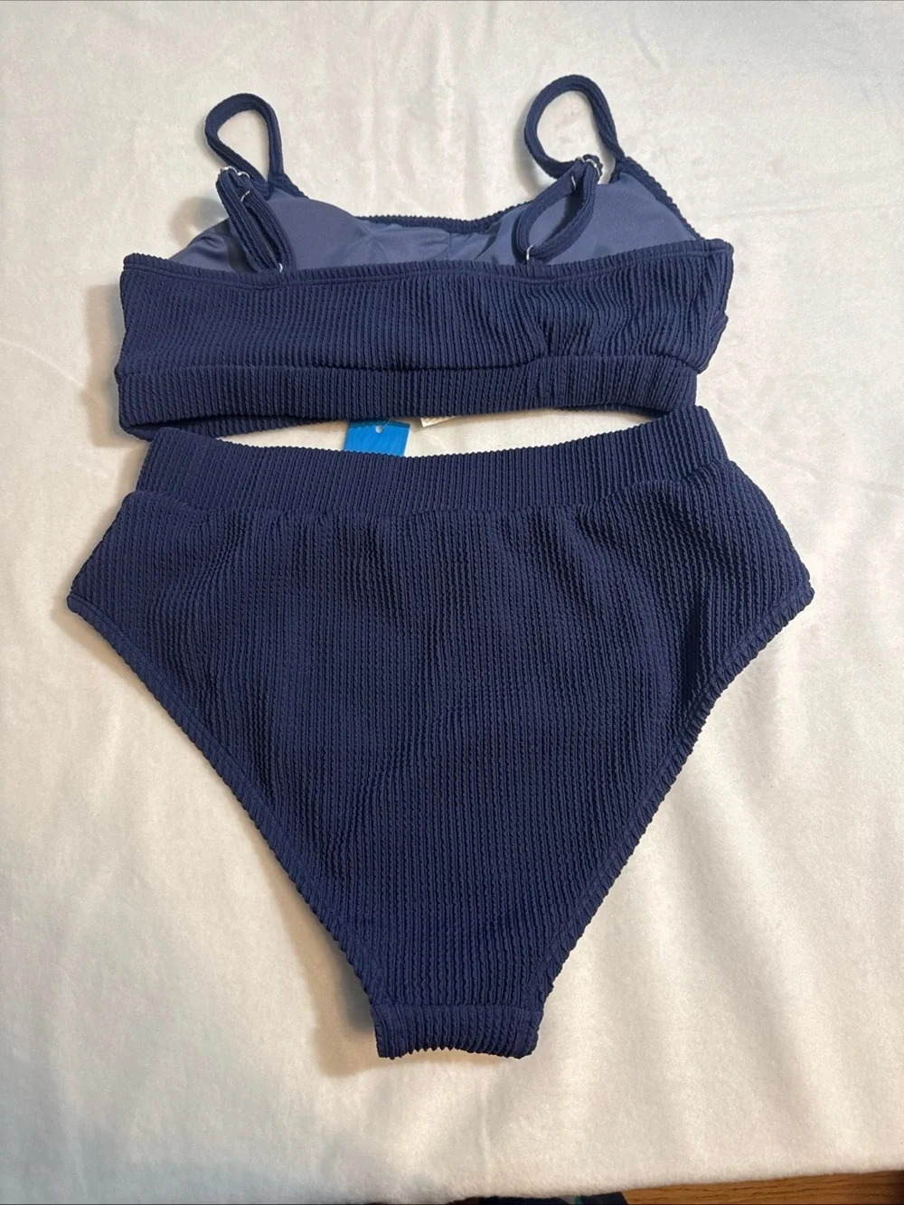 New Navy Blue CupShe Ribbed Highwaisted Bikini Set. Medium